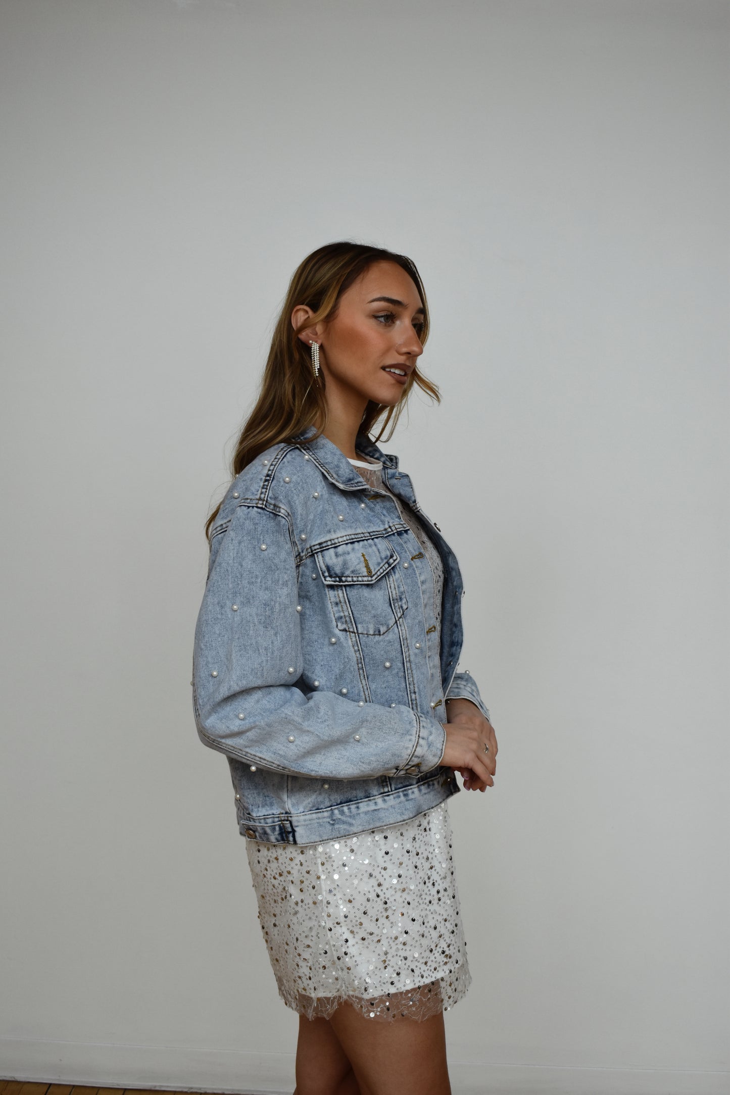 full pearl jean jacket for bride on bachelorette