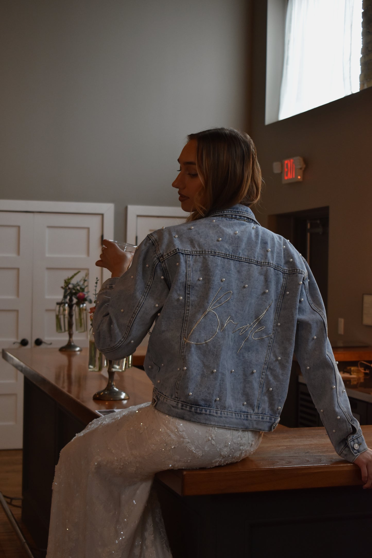all over pearl jean jacket for bride