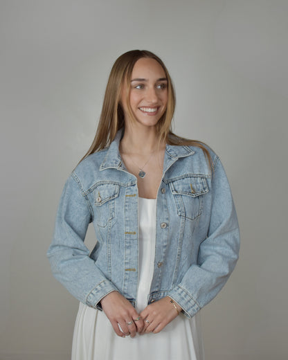 bride in denim jacket
