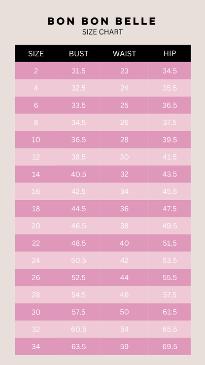 Size Chart Bon Bon Belle Shop