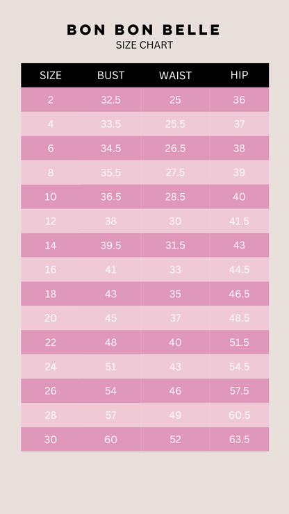 Size Chart Bon Bon Belle Shop